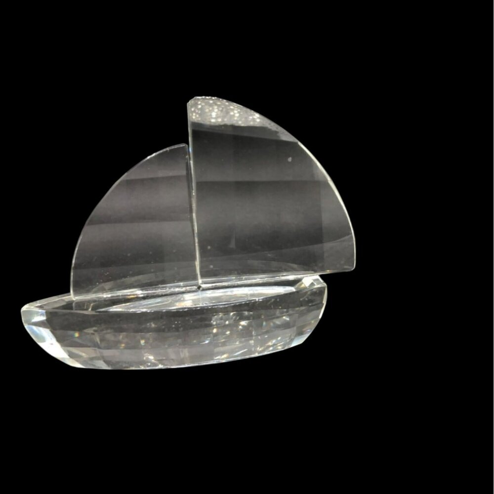 Oleg Cassini Crystal Sailboat Paperweight W/ Box